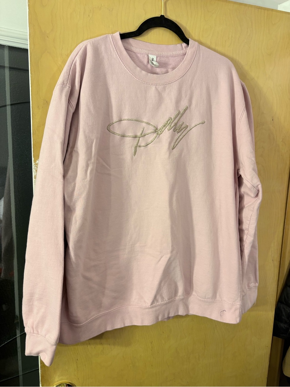 Women's Pink Crewneck Sweater with Script Embroidery